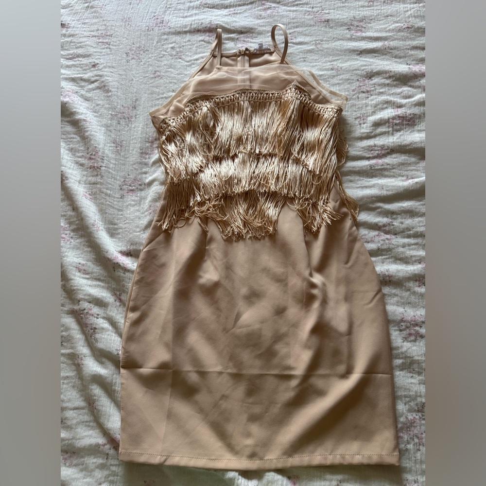 Tan Fringe Mini Dress